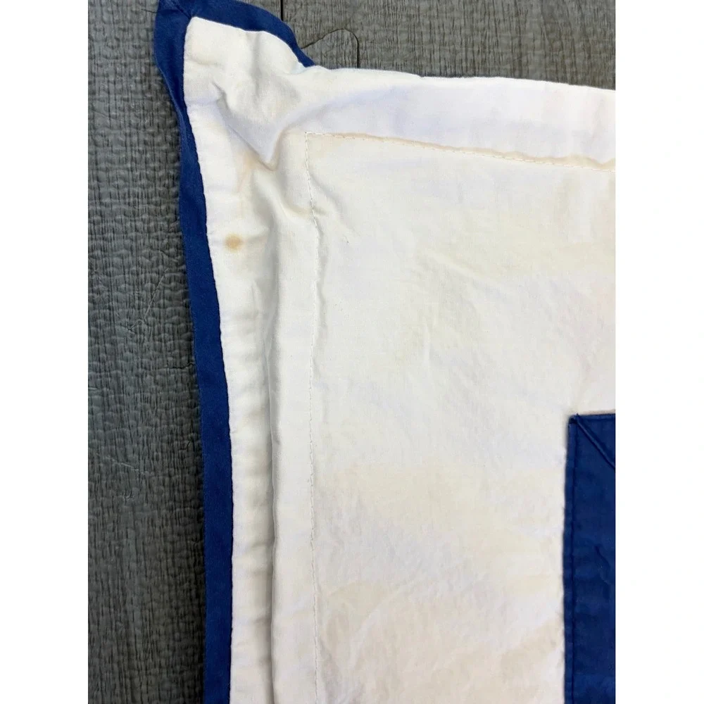 Pottery Barn King Pillow Shams Set of 2 White Navy Blue Bordered Coastal Cotton